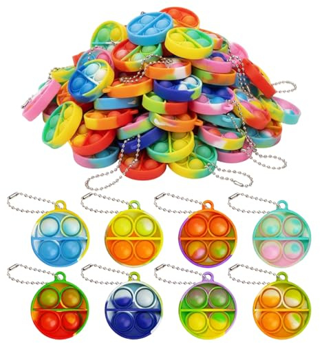 ZYLOUY 30 Stück 3cm Runde Regenbogen Schlüsselanhänger, Bunt Mini Fidget Bubble Schlüsselanhänger, Kleine Geschenke für Kindergeburtstag, Toys Mitgebsel Keychain, Fidget Spielzeug Partygeschenke