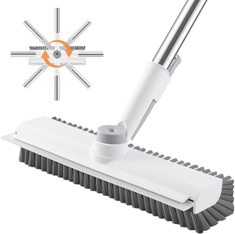 Mitclear 3 en 1 Cepillo Cerdas Duras de Limpieza de Suelo, Mango 122cm | Escoba Telescopico con Rasqueta Goma para Limpiar Azulejos, Pavimento in Legno, Cocina, Baño, Terraza Exterior, Patio Garaje