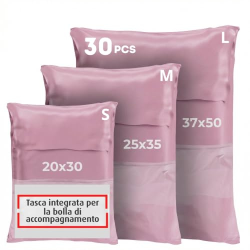 Packung mit 30 Vinted Versandumschlägen - Resistente, selbstklebende, undurchsichtige Plastik-Versandumschläge für Kleidung, Schuhe, Bücher - Packung mit 30, ideal für Vinted (Rosa)