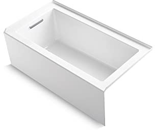 KOHLER Underscore(R) 1957-LA-0 Badschürze, 152,4 x 81,3 cm, integrierter Flansch und linker Ablauf-Nischen-Badewanne, weiß