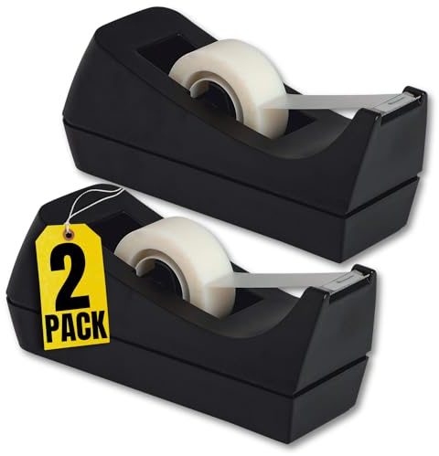 1InTheOffice Tape Dispenser Desk, Desktop Tape Dispenser, Black 2 Pack (Tape Dispenser)