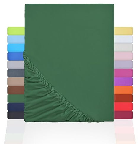 NatureMark Jersey Spannbettlaken, Spannbetttuch 100% Baumwolle in vielen Größen und Farben MARKENQUALITÄT ÖKOTEX Standard 100 | 200x220 cm +40 Steg - dunkel grün