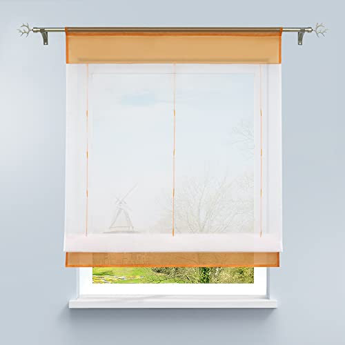 HongYa Bändchenrollo Tunnelzug Raffrollo transparenter Voile Raffgardine Vorhang H/B 120/80 cm Vanille