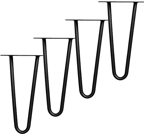 Melko 4 Stück Hairpin Legs Haarnadel Tischbeine aus 12 mm Stahl Tischfuß inkl. Bodenschoner | Höhe 45 cm, 3 Streben, Schwarz