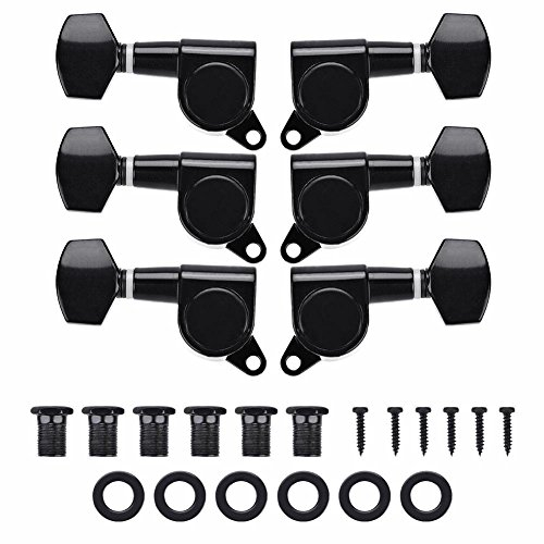 Dilwe Gitarre Tuning Pegs 3L 3R, 6-in-Line Gitarren Locking Tuners Set geschlossenen Locking Tuner Legierung Square Mechaniken für Telecaster E-Gitarre schwarz