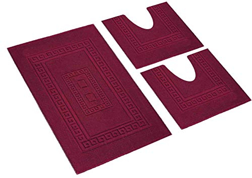 HomeLife - Set Tappeti Bagno 3 Pezzi in Cotone Made in Italy | Tappeti Bagno Moderni : 1 Tappeto [60X90] 2 Girowater/Girobidet [45X60] |Tris Tappeto Bagno Assorbente e Lavabile Lavatrice | Bordeaux