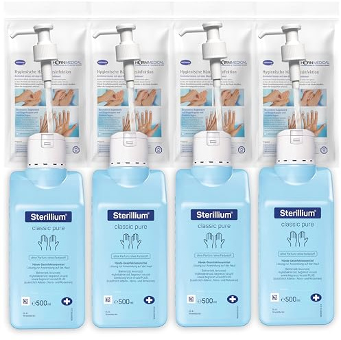 Horn Medical Dosierpumpen (4 Stück) mit Sterillium Classic PURE Haut-sensitivem Händedesinfektionsmittel (4x 500ml)