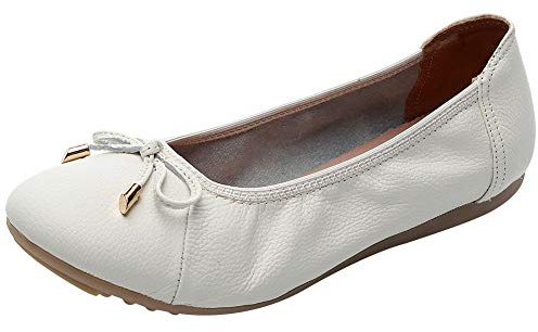 rismart Women's Ballet Flats Foldable Dance Bow Knot Soft Slip on Shoes