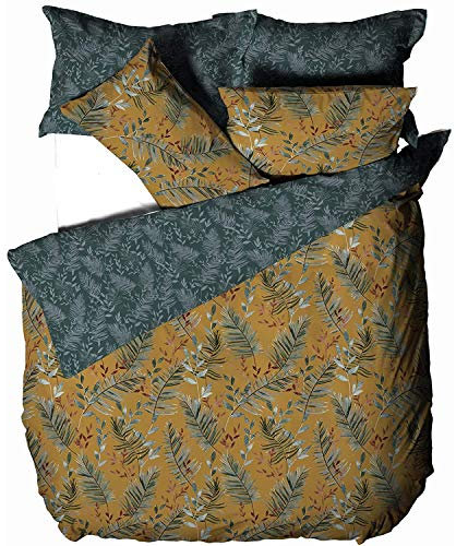furn. Mazari Duvet Cover Set Reversible – Jungle Print Soft Polycotton Bedding (Mustard – Super King)