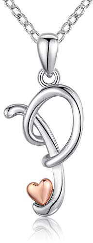 CELESTIA Buchstabe P Kette für Damen Mädchen, 925 Sterling Silber Roségold Anfangsbuchstaben und Herz Anhänger, Personalisierte Schmuck Geschenke für Sie