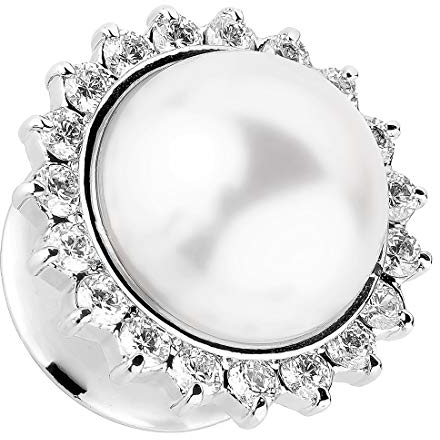 Taffstyle Flesh Tunnel Ohr Piercing Ear Plug Ohrpiercing Single Flared Edelstahl Vintage Sonne mit Perle Kristall Silber Weiß 10mm