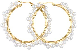 Heideman Ohrringe Globosus Damen - aus hochwertigem Edelstahl- gold farbend poliert - Ohrschmuck für Frauen mit 4mm Perle weiß - Creolen mit 37mm Durchmesser