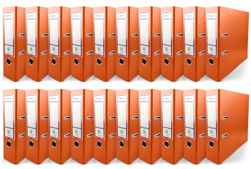Netuno 20x Büroordner A4 breit Orange 8cm Kunststoff 2-Ring-Mechanik | Ordner Aktenordner für A4-Dokumente Büro Studium Homeoffice Ordnungssystem Aktenaufbewahrung Dokumentenablage Registratur