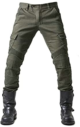 GEBIN Herren Motorradhose, Motorrad Jeans Biker Trousers, Sportliche Motorrad Hose Fahrrad Riding Schutzhose, Mit Protektoren Motorradhose (Green,4XL)