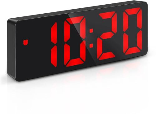 Criacr Réveil Numérique, Reveil Matin avec Ecran LED Afficher Température et Date, Horloge de Bureau avec Fonction Snooze, Contrôle du Son, Alimenté par USB/Piles, Boîtier Noir et Chiffres Rouges
