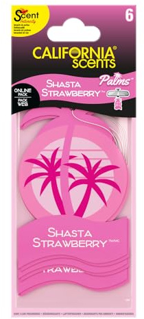 California Scents Palms, Car Air Fresheners for Hanging, Shasta Strawberry Scent, Set of 6, New Car Smell, Strong Long-Lasting Fragrance, Eliminates Odour, Ideal for Car Detailing