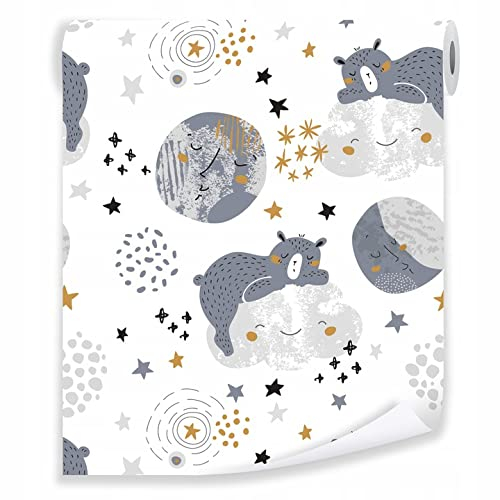 Vlies Tapete Rolle Kinderzimmer Tiere weiß Sterne 10mx50cm Modern 10M Vliestapete Kindertapete Tapeten Wandtapete Mustertapete Tapetenrolle inklusiv Kleister UV-Beständig (1001)
