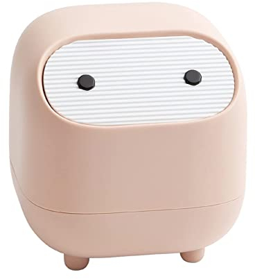 ETRAVEL Small Wastebasket Bin with Lid, Cute Mini Office Bins Cartoon Desk Dustbin for Home,Vanity Tabletop, Bedroom (PINK)