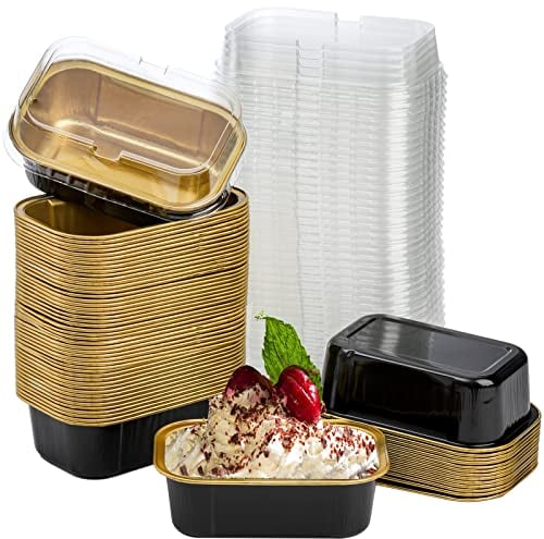 Lyellfe - 60 Pack Foil Baking Cups, 5 oz Disposable Ramekins with Lids, Foil Cups, Perfect for Muffins, Soufflé, Individual Cheesecake