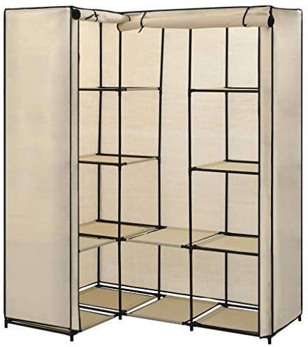 Susany Eckkleiderschrank Eckschrank Eck-Kleiderschrank Faltschrank Kleiderstangen Stoffschrank Abmessungen:130 x 87 x 169 cm (B x T x H), Eisenrohr + 100% Polyester,Creme