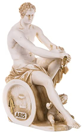 BEAUTIFUL GREEK STATUES Ares Mars God War Zeus Sohn Alabaster Statue Figur Goldton 6,5 Zoll