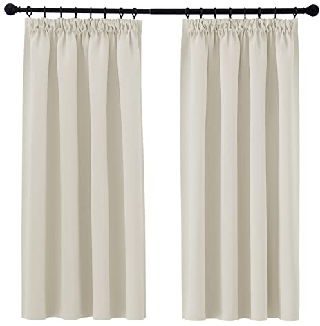 PONY DANCE Kurze Gardinen für Schienensystem 2er Set Verdunklungsvorhänge mit Kräuselband Vorhang Hitzeschutz & Wärmeisolierend Thermogardine, H 145 x B 140 cm, Hellbeige