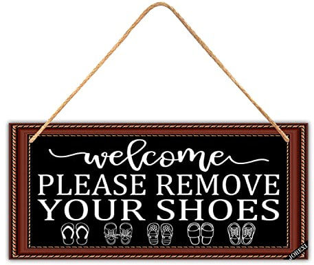 Welcome Sign for Front Door - Please Remove Your Shoes Wood Sign Plaque, Vintage Shoes Off Wooden Rustic Door Sign, Take Off Shoes Wood Plaque Hanging Sign 11.8x5.9 inches