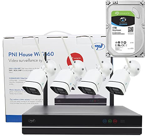 Kit videosorveglianza NVR PNI House WiFi660 e 4 telecamere wireless, 3MP con HDD 1tb incluso