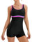 Veranohub Costume da Bagno Intero da Donna Boyleg Costume da Bagno Atletico Taglio Conservatore(Nero/Rosa,EU42)