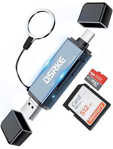 Lecteur Carte SD Micro USB/USB C, DSRKE 3 en 1 Lecteur de Carte mémoire OTG Adaptateur de Lecteur de Carte SD en Aluminium pour Mac, Macbook, iPhone 15, Camera, Android Phones, PC, Laptop, Computer