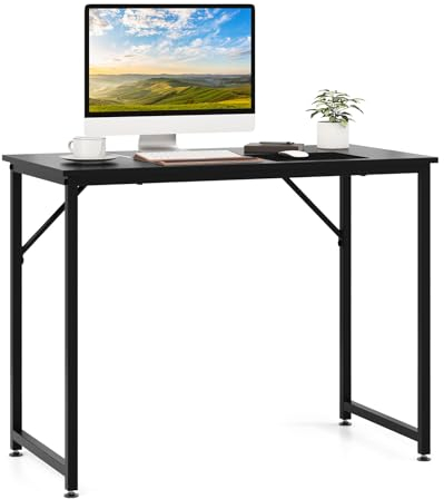 COSTWAY Schreibtisch, Kleiner Computertisch, 100 x 50 x 77 cm, Bürotisch PC-Tisch, Metallrahmen, für Homeoffice, Arbeitszimmer (Schwarz)