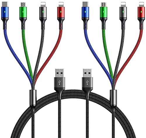 YTLUSN Câble Multi USB 3M, 4 en 1 Câble Universel Multi Cable USB Charge Rapide & Sync des Données avec Ports IP/Micro USB/Type C pour Phone 16 15 14/Tablets/Samsung Galaxy/Huawei/LG/Carplay (2)