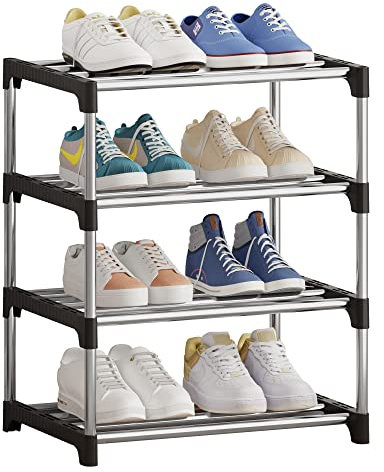 NIAWECAN Shoe Rack Small, 4-Tier Stackable Shoe Rack, Mini Shoe Organizers, Lightweight Shoe Shelf Storage Shoes Stand Organizer for Entryway, Hallway and Corner Space Saving