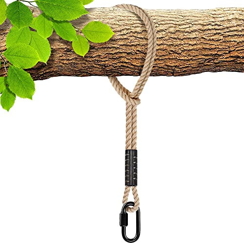 BeneLabel Hamac Arbre Balançoire Sangle Suspendue avec Mousqueton, 3M Suspension Corde Polyester pour Arbre Extérieur Chaise Jeux Accessoires, Jusqu'à 2500lbs, 10mm Diamètre, Blanc Cassé