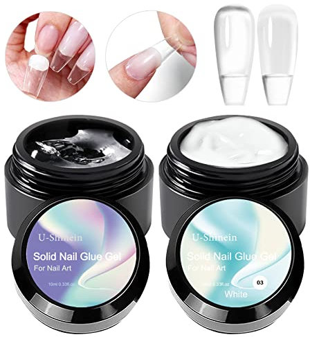 U-Shinein 2x10ml Solid Nail Glue Gel, Pink Nude Nail Tips Glue Gel for Acrylic Nails, Press on Solid Glue Gel, Solid Gel Polish Nail Art Manicure Glue Gel, Need Longer Cure