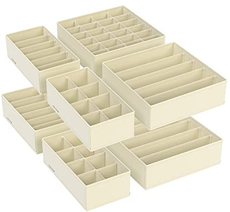 SONGMICS Unterwäsche-Organizer 8er Set, Schubladen-Organizer faltbar, Ordnungssystem Kleiderschrank, Aufbewahrungsbox Schrank, Stoffboxen Aufbewahrung, für BHs Socken Krawatten, beige RUS008M01