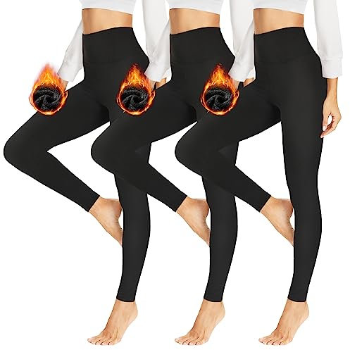 HLTPRO Thermo Leggings Damen im Winter, High Waist Thermohose Gefütterte Thermoleggins Warm Blickdicht für Sport(Schwarz-3er,L/XL)