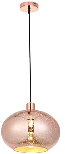 National Lighting Industrial Pendant Light – Hanging Lamp with Glass Lampshade – LED Pendant Light Fitting – Dimmable Kitchen Island Lights – Dome Ceiling Light – 10W E27 - Copper