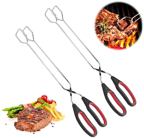 Scheren Zange Küchenzange Schere, Kochen Grillzange Schere, Edelstahl Scherenzange, Scherenzange mit Griff, Edelstahl Grillzange Schere Barbecue Grillen Zange Barbecue Clamp Turner (2 pack(13 Zoll))