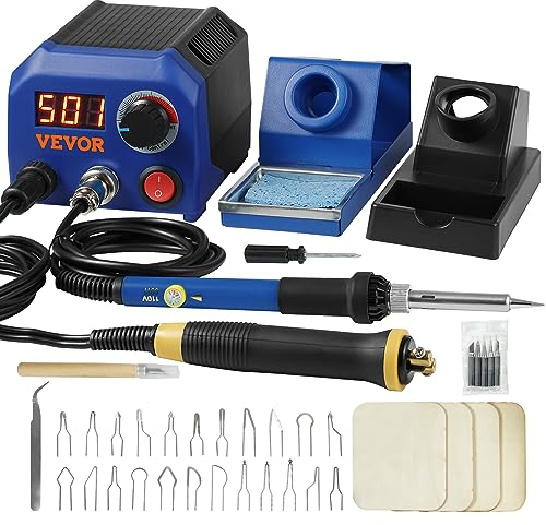 VEVOR Professionelles Holzbrenner Werkzeug Brandmalerei, Brandmalerei-Set mit Dual-Stift & Dual-Anschluss Brandmalgerät, Pyrography Machine Set, Brandmalstation inkl. 23 Drahtspitzen Brandmalkolben