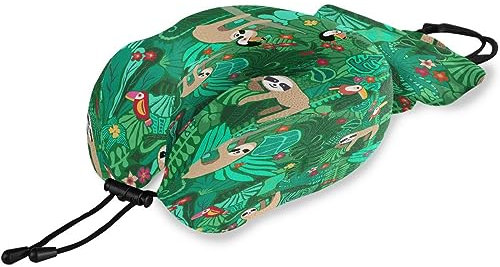 HMZXZ Reisekissen Niedliches Faultier Vogel Blume Baum, Memory Foam Nackenkissen Stützkissen,Weich Nackenstützkissen für Camping,Schlafrestkissen,Auto,Flugzeug