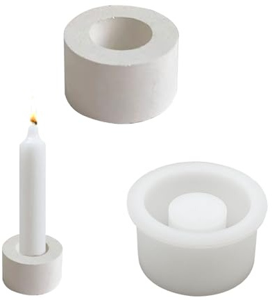 Feliciay Silikonform Kerzenhalter, DIY Kerzenformen Rund, Harz Epoxid Gießform, Stabkerzenhalter für Kerzenständer Kunst Heimdekoration, Zement (Breiter Kreis)