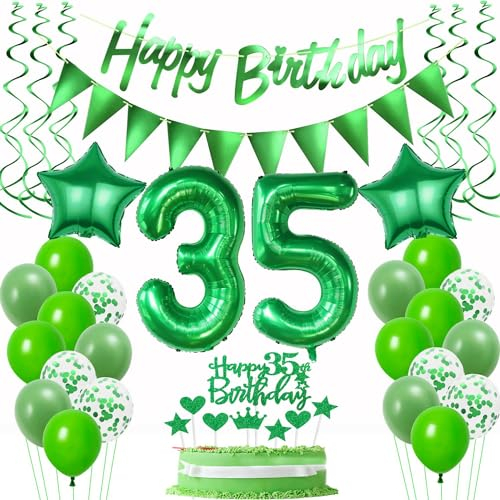 Luftballons 35. Geburtstag Mann Frauen Grün, Geburtstagsdeko 35 Jahre Mann, Ballon 35. Geburtstag Frau deko, Grün Riesen Folienballon Zahl 35, Happy 35th Birthday Deko 35.Männer Frau