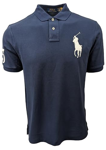 POLO RALPH LAUREN Herren-Poloshirt, Klassische Passform, Großes Pony, Marineblau (Weißes Pony), L