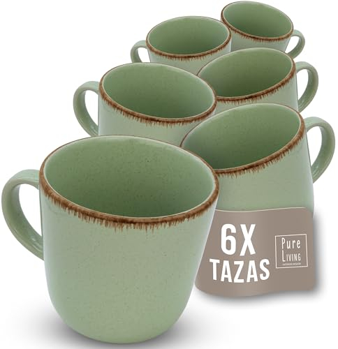 Steingut Kaffeetassen 6 Personen Rustic TESTSIEGER, Hochwertiges Landhaussttil Steingut Tassen Set, Stylisches Tee- und Kaffeebecher Set, Pure Living in Mintgrün