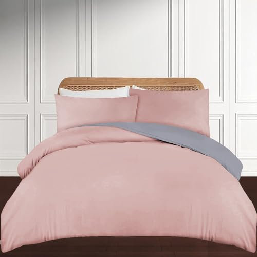 Brushed Microfiber Single Duvet Cover Sets Soft Microfiber Plain Dye Quilt Cover with Pillowcase Reversible Bedding - Blush/Grey