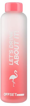OFFSET Nutrition OFFSET Glasflasche, 600 ml Fassungsvermögen, mit waschbarer fancy Neopren Hülle, hitzebeständig, leicht zu reinigen, Flamingo Peach Design