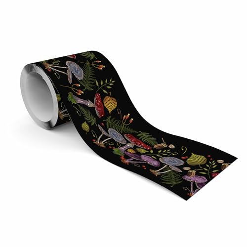 Muralo - Selbstklebende Bordüre - Tapetenbordüre Wandbördure - Dekorative Wandtatto für Wände, Möbel, Decken, Tapeten, Wandverkleidungen, Türen - Pilze, Blätter - Br.10cm x Hö.300cm