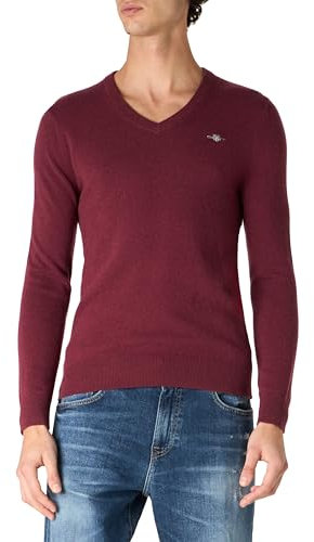 GANT Herren Extrafine Lambswool V-Neck Pullover, Wine RED, XL