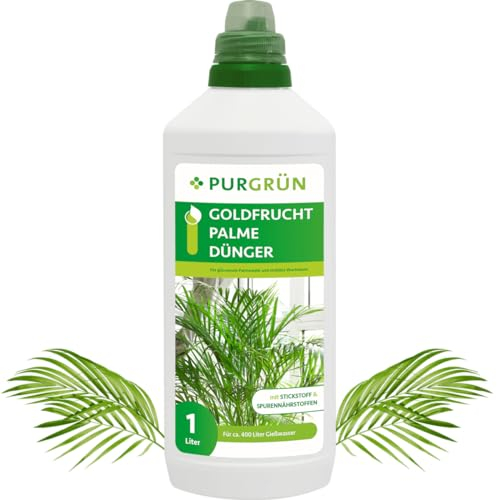 Purgrün® Goldfruchtpalme-Dünger 1 Liter – Schnell wirksame mineralische Rezeptur – Premium-Flüssigdünger mit Spurennährstoffen – NPK 10+4+6 – Stärkt die Widerstandskraft – Für kräftige Palmwedel